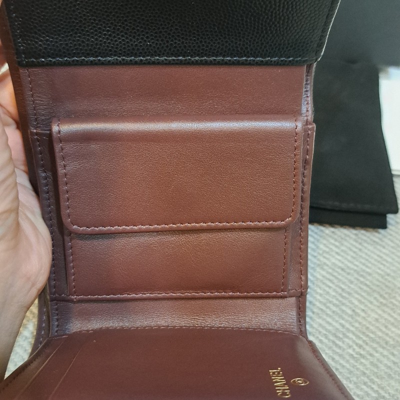 保留 Chanel 香奈兒 三折短夾黑色荔枝皮*金logo-20