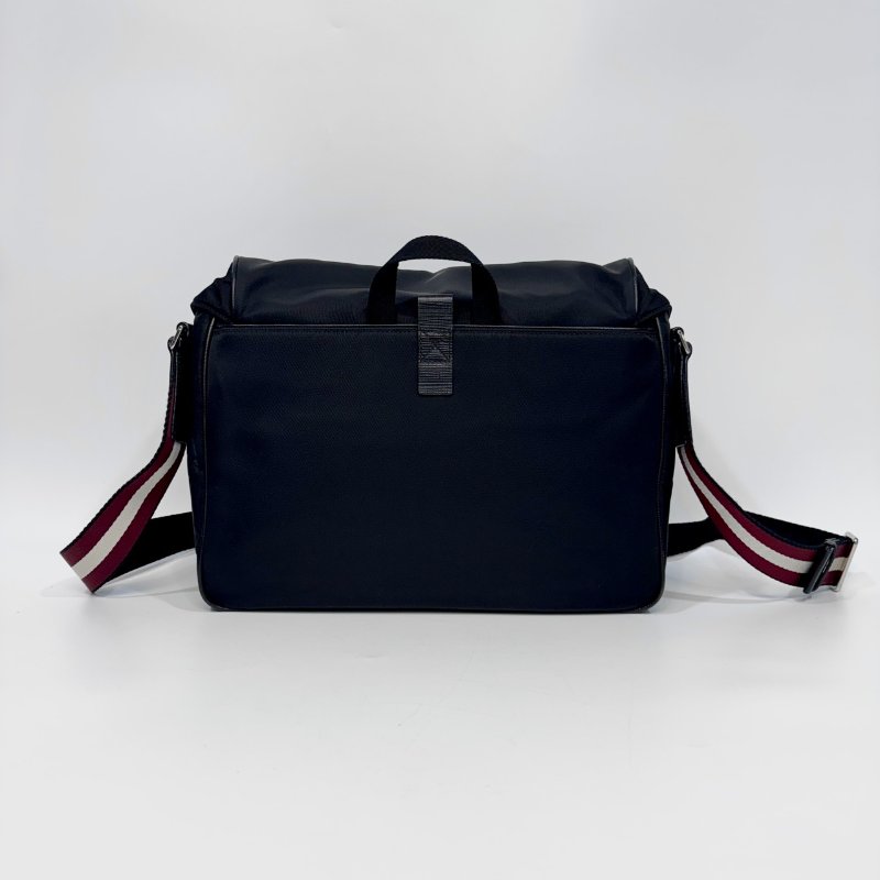 BALLY 黑尼龍雙銀扣fabro郵差包-3