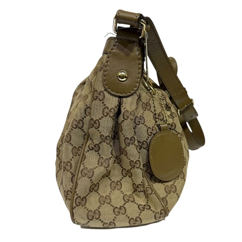 【美收精品】GUCCI 老花帆布皮革邊肩背包 2-565-3