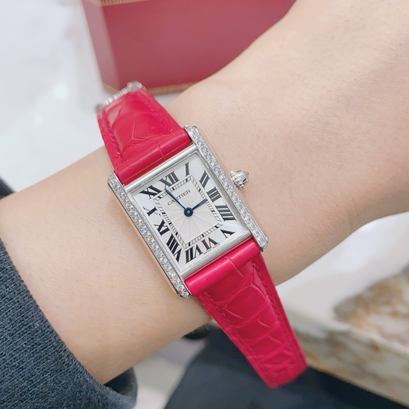 卡地亞TANK系列WJTA0011白金原鑽手動機械女表-4