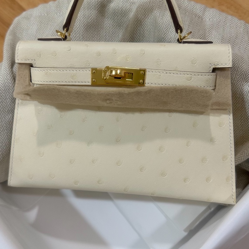 mini kelly 2代 奶油白 金扣 全新使用 K刻 迷你凱莉2代-0