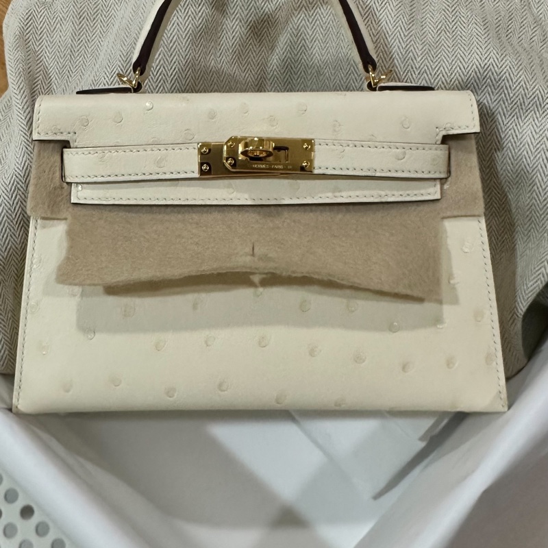 mini kelly 2代 奶油白 金扣 全新使用 K刻 迷你凱莉2代-5