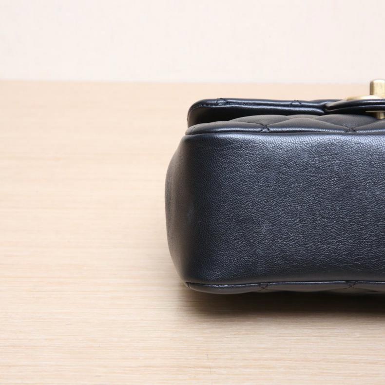 CHANEL(香奈兒) CF 24P 口蓋包/19cm 黑色  晶片開 金扣 珍珠皮穿三鏈手柄-3