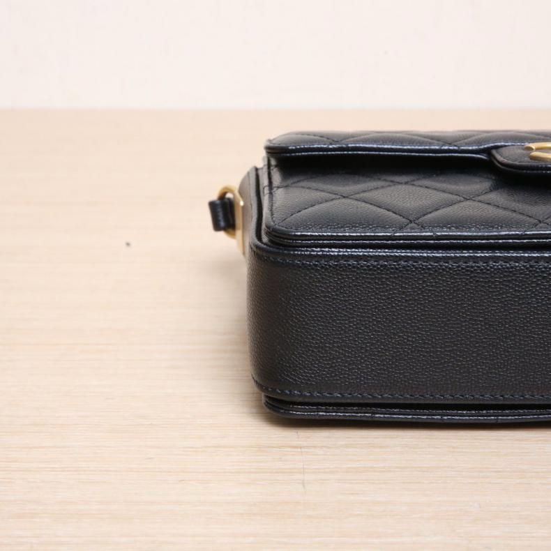 CHANEL(香奈兒)  黑色  晶片開 金扣 24K 手柄 CF 口蓋包 手提單肩包 22cm-3