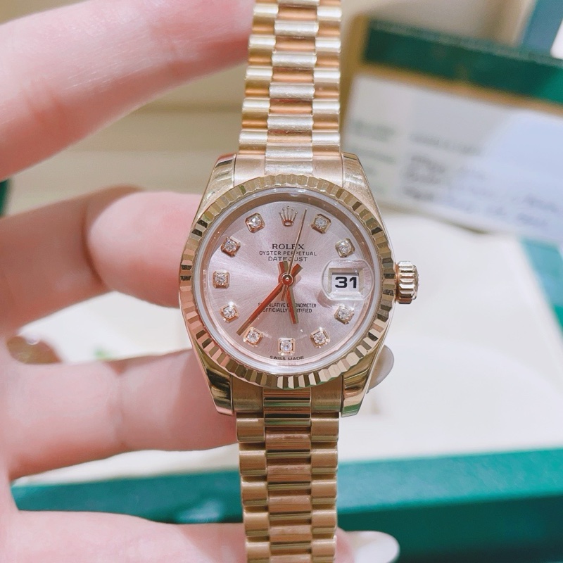 勞力士女裝日誌系列179175粉盤玫瑰金26mm自動機械女表-0