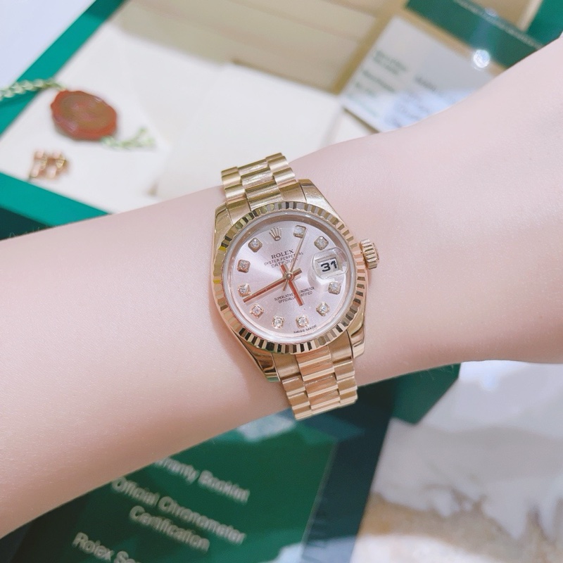 勞力士女裝日誌系列179175粉盤玫瑰金26mm自動機械女表-4