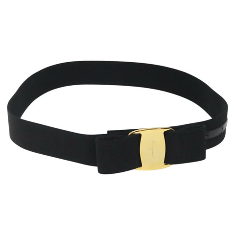 Salvatore Ferragamo Vala 腰帶帆布 37.4 英寸黑色正品 sw379