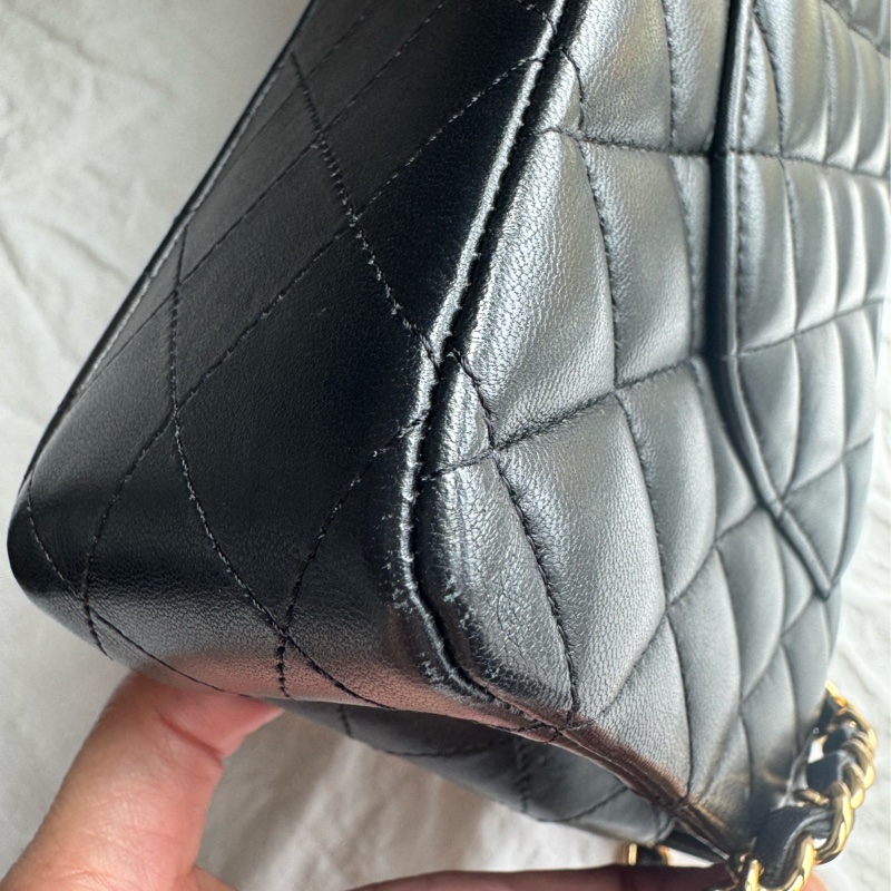 Chanel CF 25 口蓋包 coco包 黑金 羊皮款-22