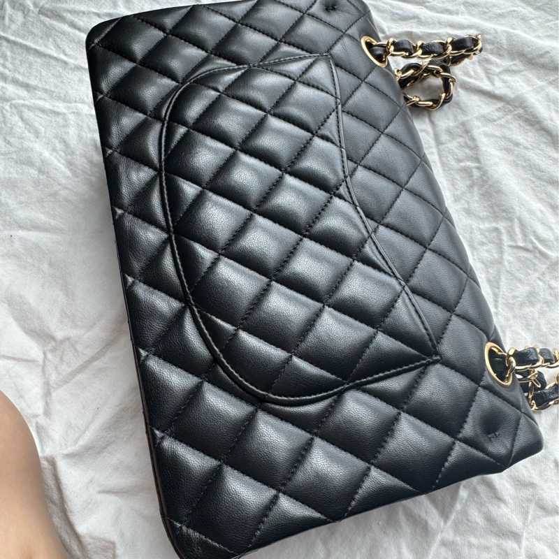 Chanel CF 25 口蓋包 coco包 黑金 羊皮款-24