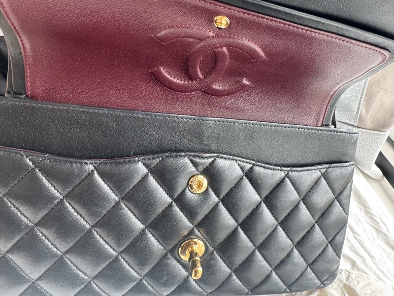 Chanel CF 25 口蓋包 coco包 黑金 羊皮款-28