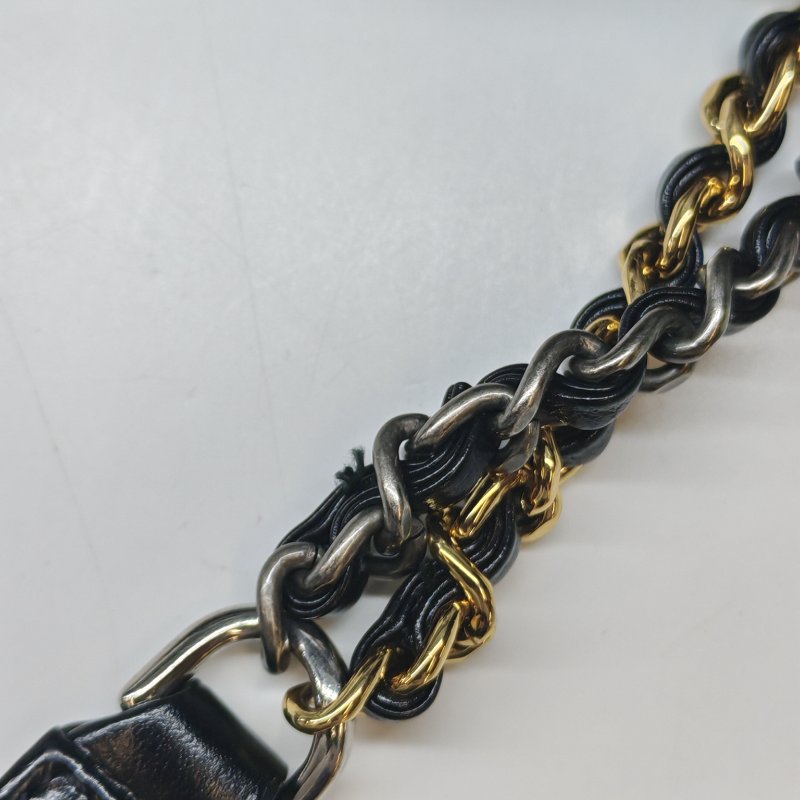 95❤Chanel Gabrielle香奈兒流浪包小號油蠟皮黑白毛呢雙鏈條單肩包-11