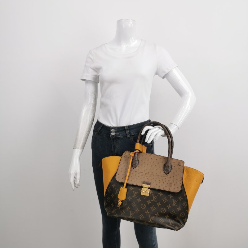 9❤Louis Vuitton Majestueux LV牛皮蜥蜴皮鴕鳥皮老花金扣秋千包手提包-1