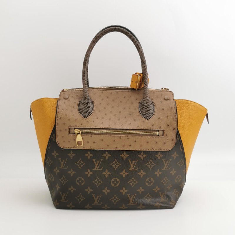 9❤Louis Vuitton Majestueux LV牛皮蜥蜴皮鴕鳥皮老花金扣秋千包手提包-3