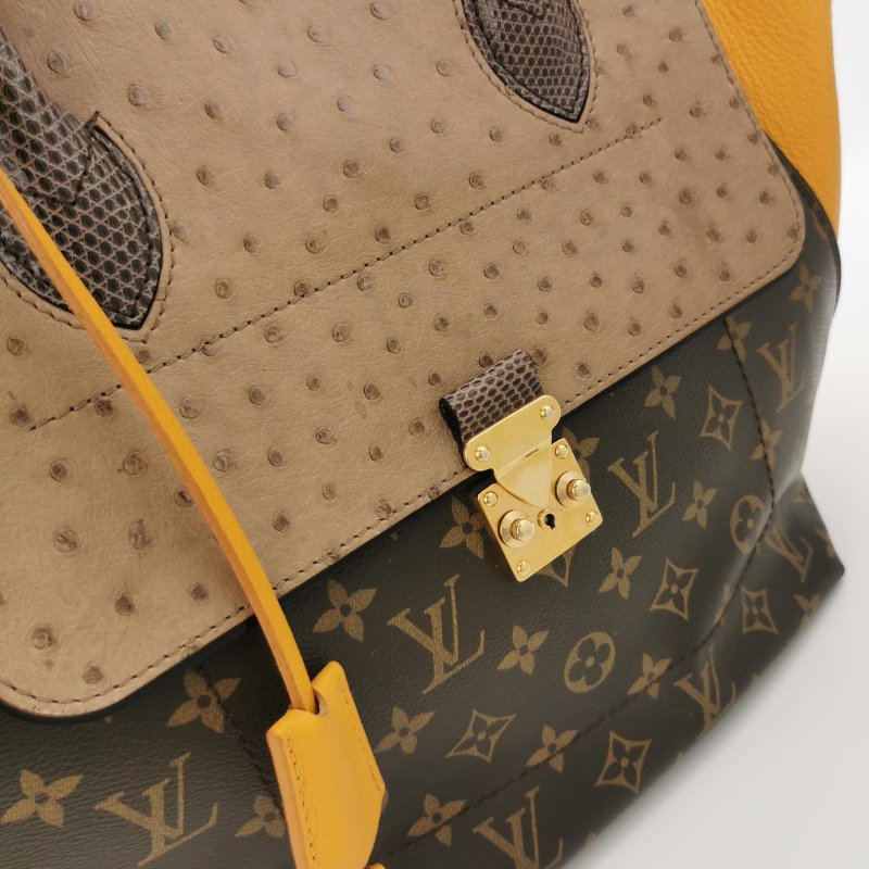 9❤Louis Vuitton Majestueux LV牛皮蜥蜴皮鴕鳥皮老花金扣秋千包手提包-7