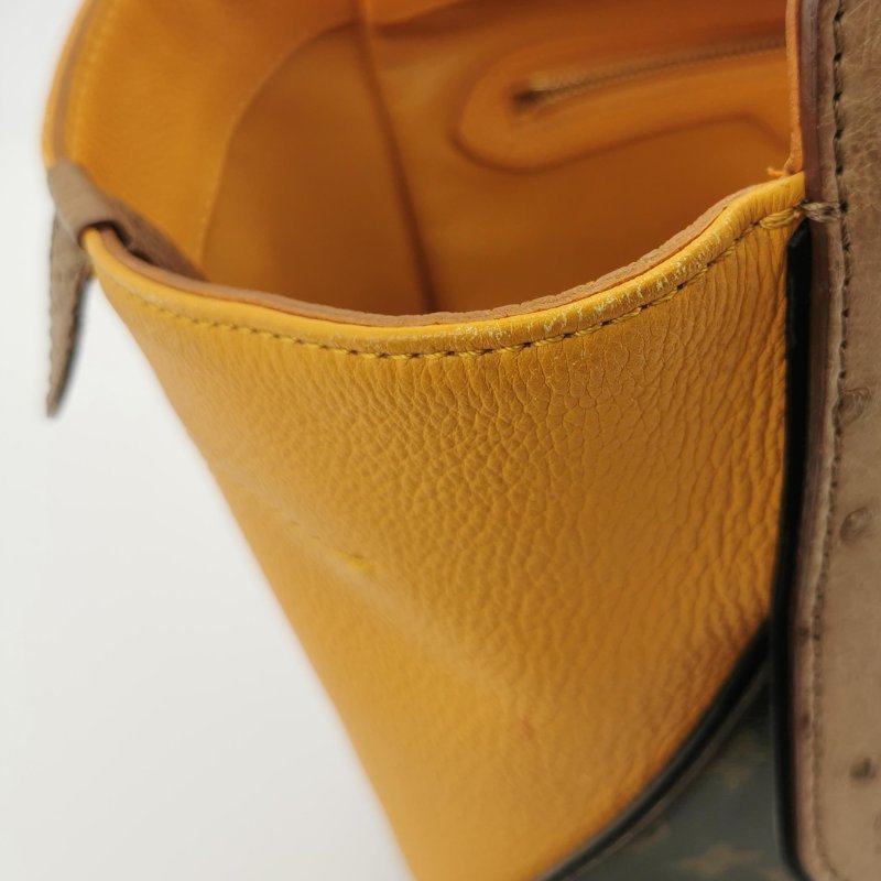 9❤Louis Vuitton Majestueux LV牛皮蜥蜴皮鴕鳥皮老花金扣秋千包手提包-9