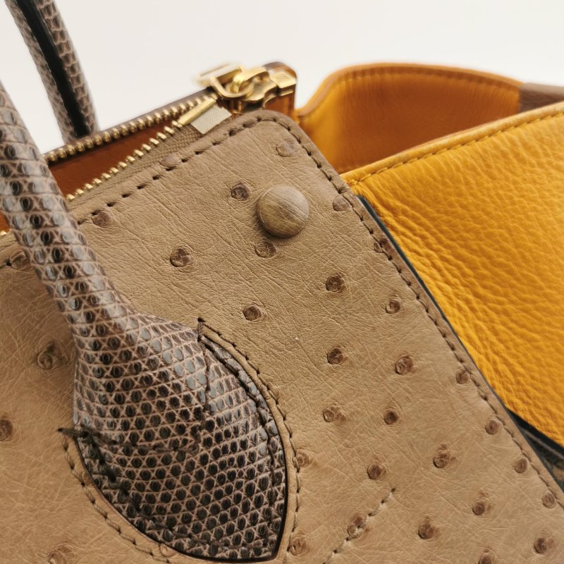 9❤Louis Vuitton Majestueux LV牛皮蜥蜴皮鴕鳥皮老花金扣秋千包手提包-11