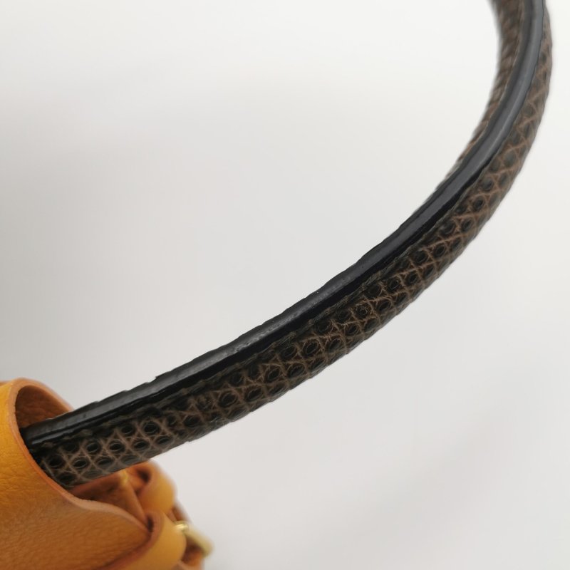 9❤Louis Vuitton Majestueux LV牛皮蜥蜴皮鴕鳥皮老花金扣秋千包手提包-13