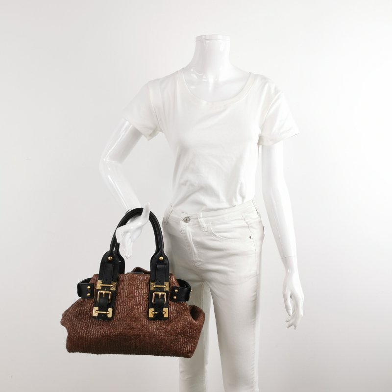 9❤Louis Vuitton 棕色LV牛皮油蠟皮拼色老花手提包-1