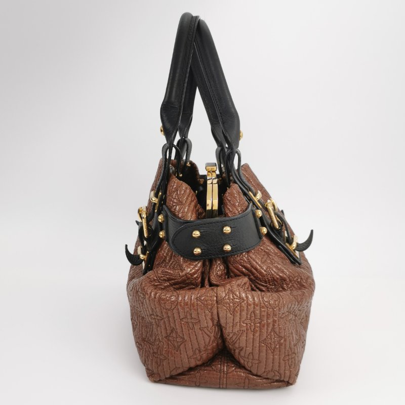 9❤Louis Vuitton 棕色LV牛皮油蠟皮拼色老花手提包-2