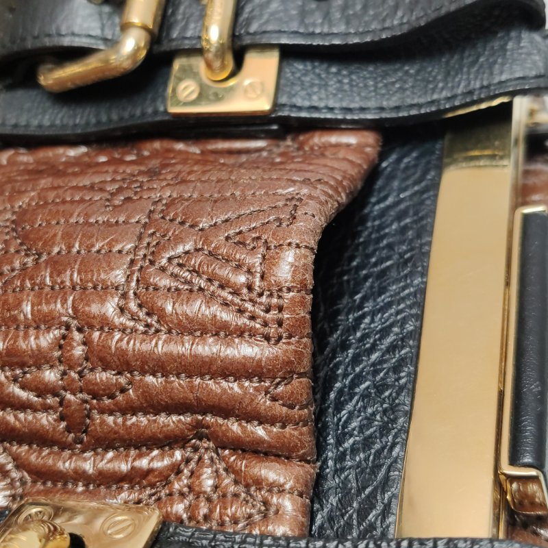 9❤Louis Vuitton 棕色LV牛皮油蠟皮拼色老花手提包-11
