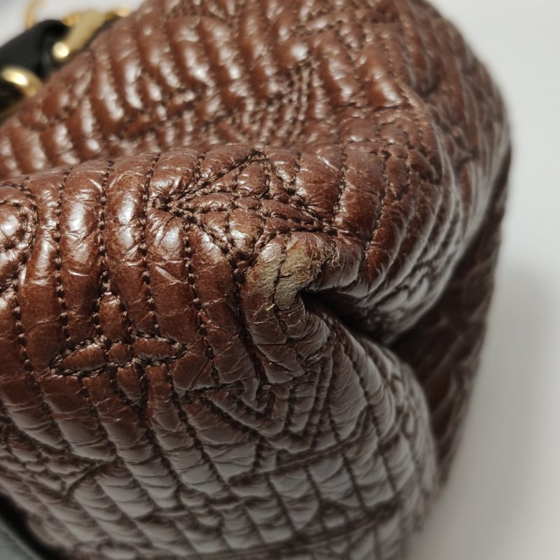 9❤Louis Vuitton 棕色LV牛皮油蠟皮拼色老花手提包-14