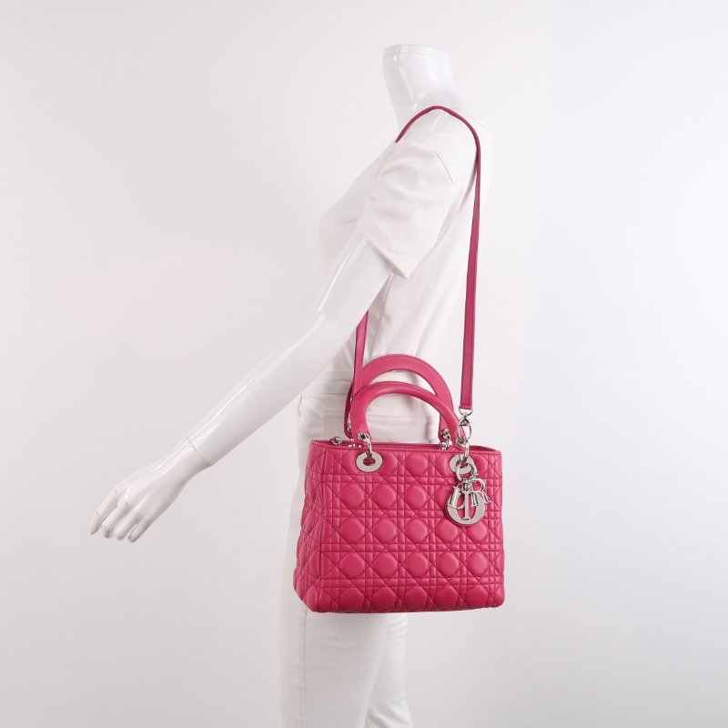 9❤DIOR 迪奧戴妃中號玫紅色羊皮單肩包-1