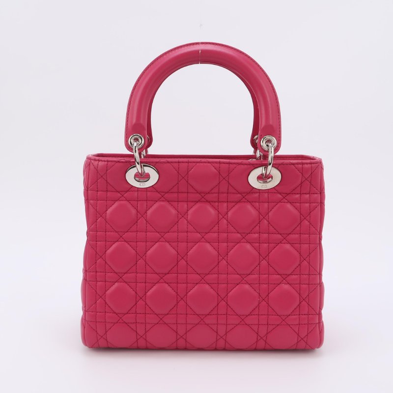 9❤DIOR 迪奧戴妃中號玫紅色羊皮單肩包-4