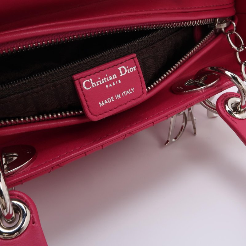9❤DIOR 迪奧戴妃中號玫紅色羊皮單肩包-7