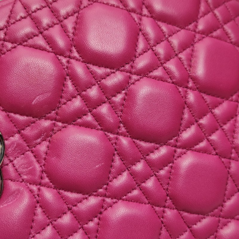 9❤DIOR 迪奧戴妃中號玫紅色羊皮單肩包-11