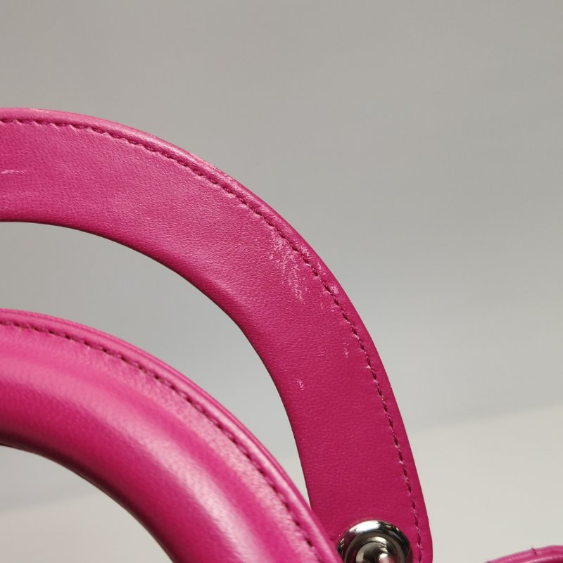 9❤DIOR 迪奧戴妃中號玫紅色羊皮單肩包-13