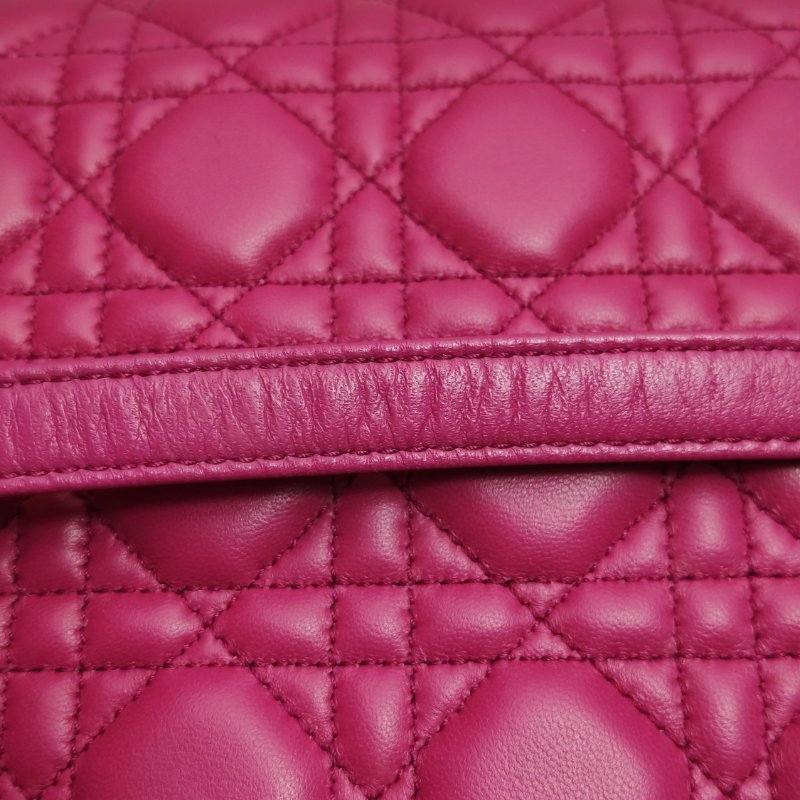 9❤DIOR 迪奧戴妃中號玫紅色羊皮單肩包-15