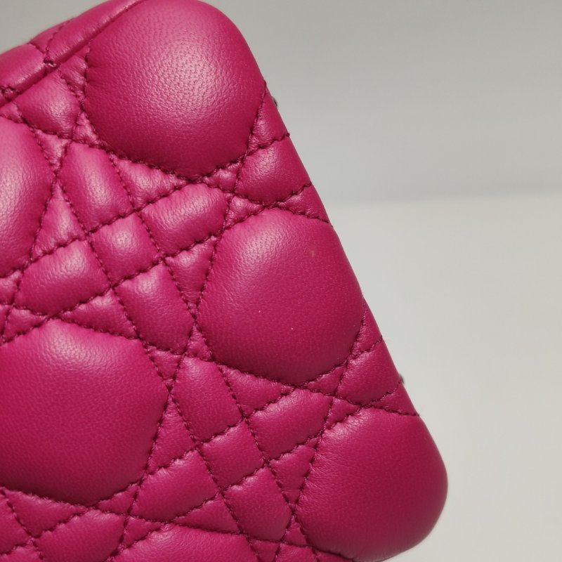 9❤DIOR 迪奧戴妃中號玫紅色羊皮單肩包-16