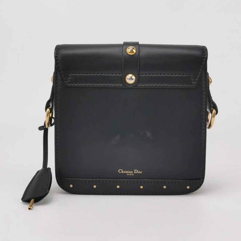 9❤DIOR黑色牛皮金色鎖扣斜挎包單肩包-4