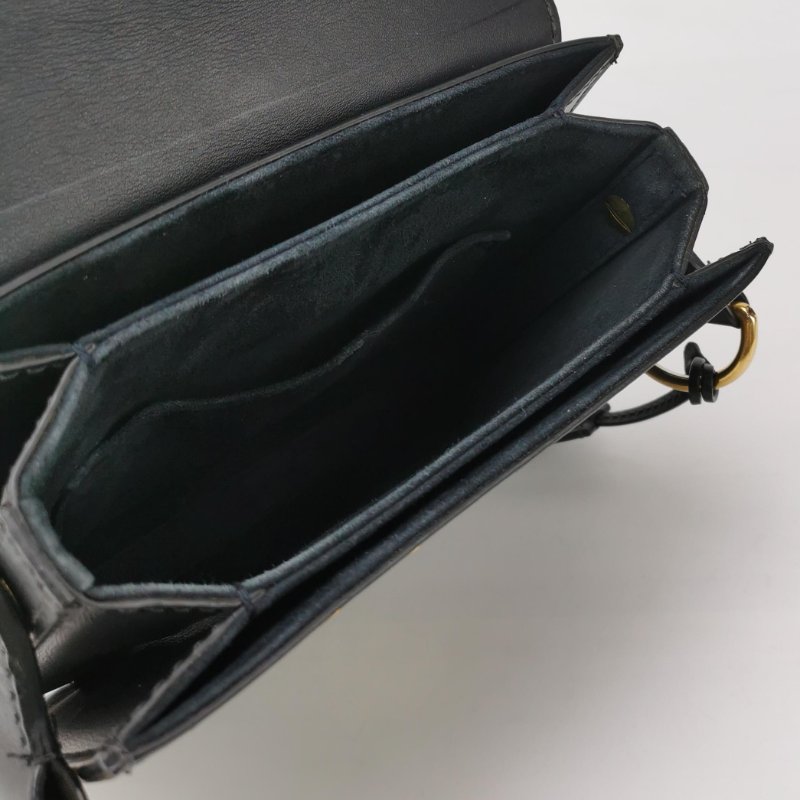 9❤DIOR黑色牛皮金色鎖扣斜挎包單肩包-6