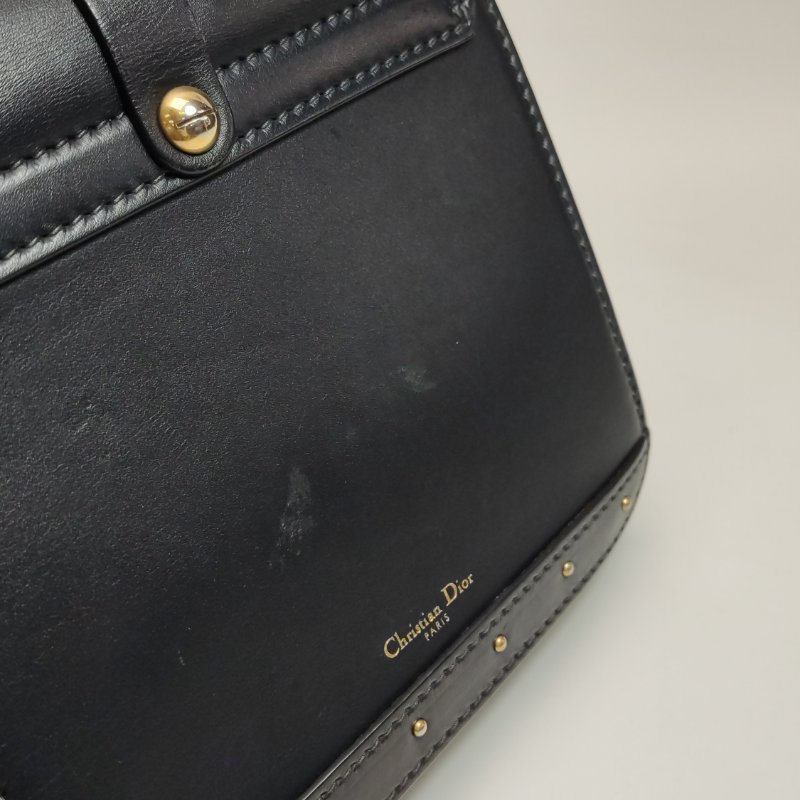 9❤DIOR黑色牛皮金色鎖扣斜挎包單肩包-12