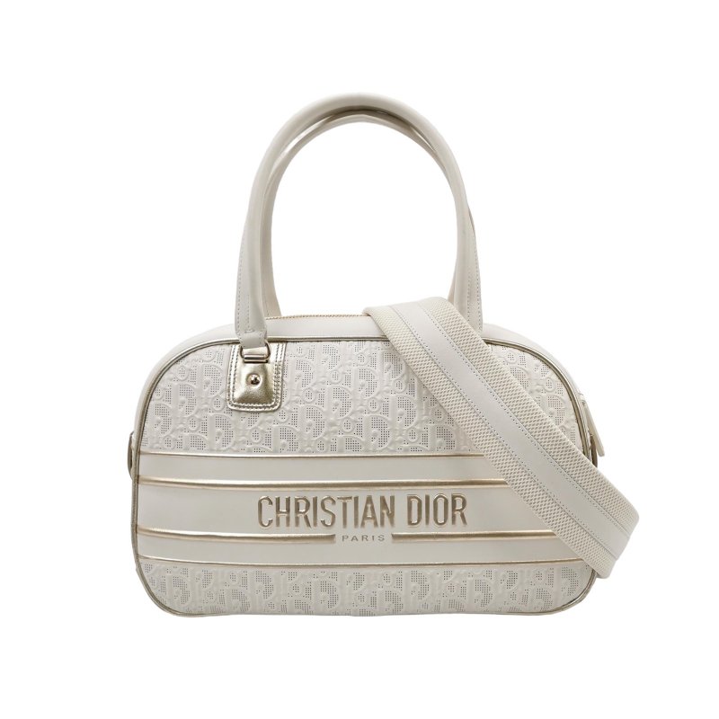 95❤DIOR Vibe中號白色迪奧牛皮保齡球包斜挎包肩帶包-0