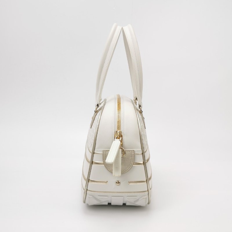 95❤DIOR Vibe中號白色迪奧牛皮保齡球包斜挎包肩帶包-2