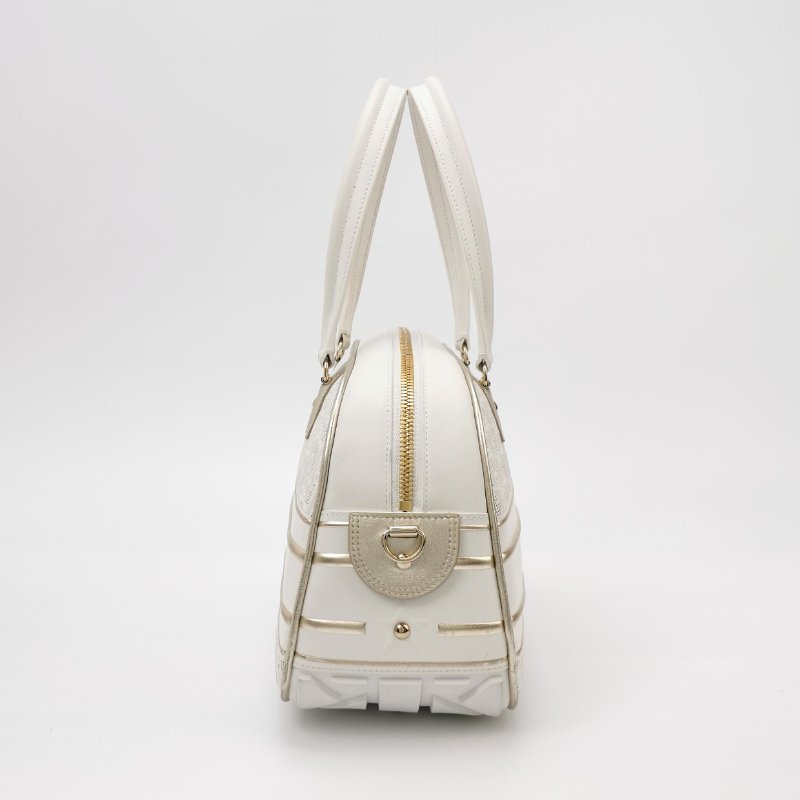 95❤DIOR Vibe中號白色迪奧牛皮保齡球包斜挎包肩帶包-3