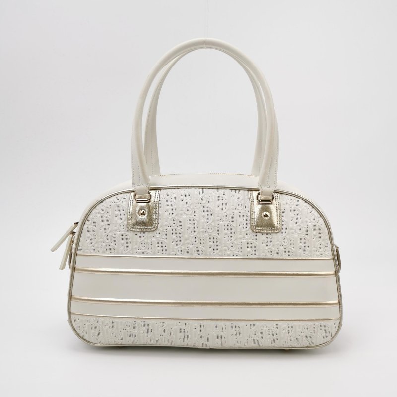95❤DIOR Vibe中號白色迪奧牛皮保齡球包斜挎包肩帶包-4