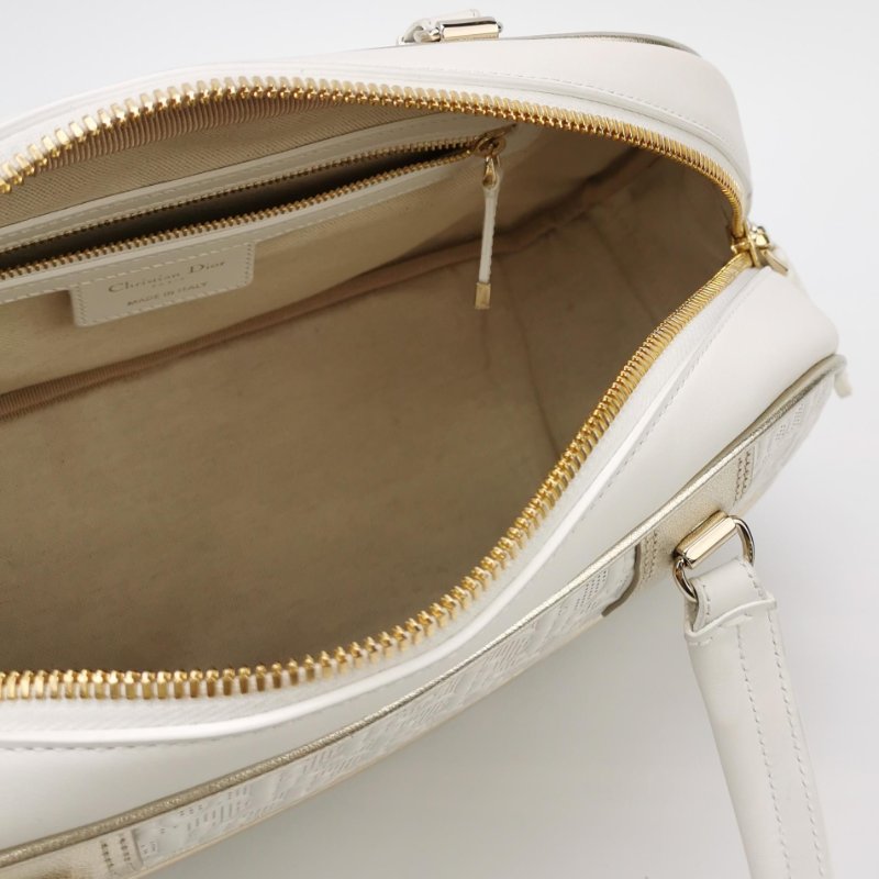 95❤DIOR Vibe中號白色迪奧牛皮保齡球包斜挎包肩帶包-6