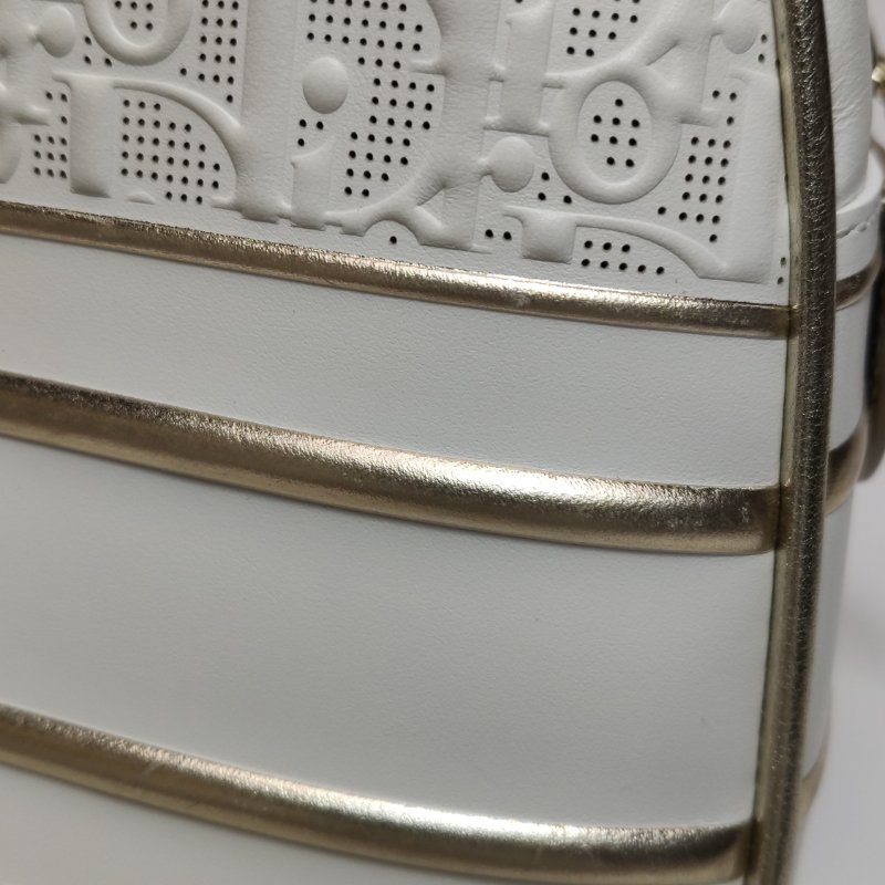 95❤DIOR Vibe中號白色迪奧牛皮保齡球包斜挎包肩帶包-16