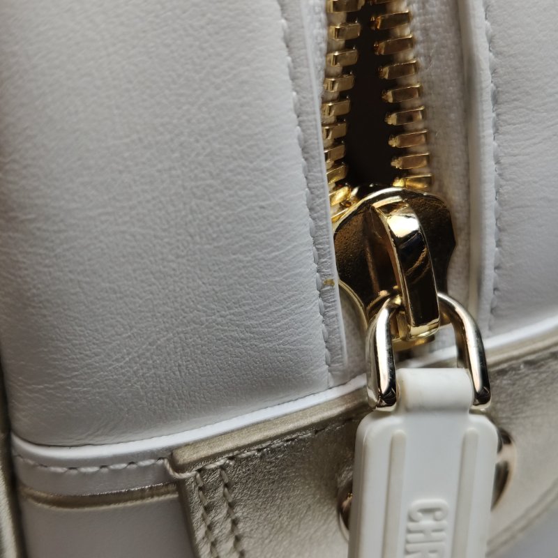 95❤DIOR Vibe中號白色迪奧牛皮保齡球包斜挎包肩帶包-21