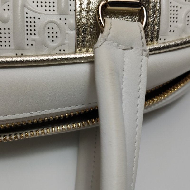 95❤DIOR Vibe中號白色迪奧牛皮保齡球包斜挎包肩帶包-22