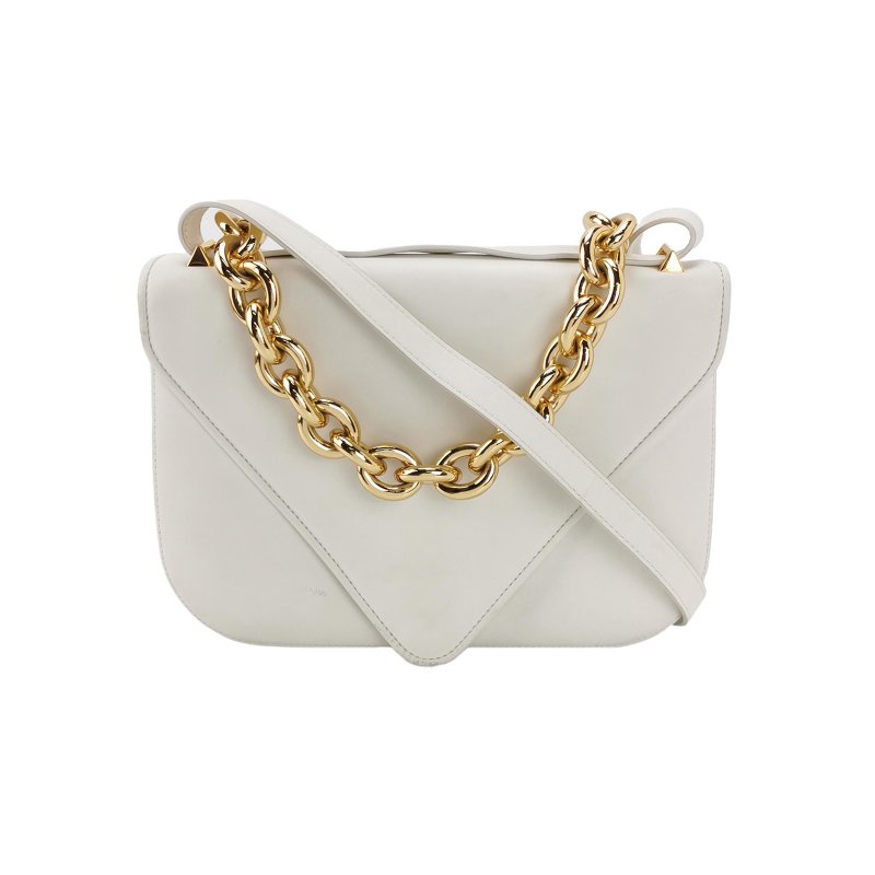 9❤白色Bottega Veneta Mount牛皮BV金屬鏈斜挎包單肩包-0
