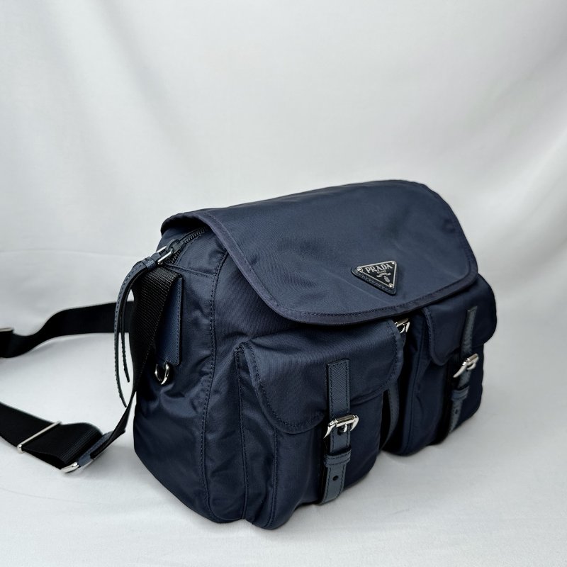 PRADA 海軍藍尼龍雙口袋郵差包-3