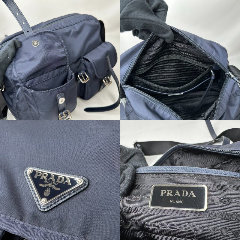 PRADA 海軍藍尼龍雙口袋郵差包-8