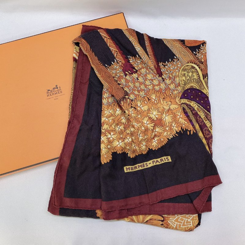 HERMES 羊絨真絲圍巾披肩-0