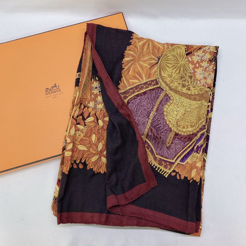 HERMES 羊絨真絲圍巾披肩-1