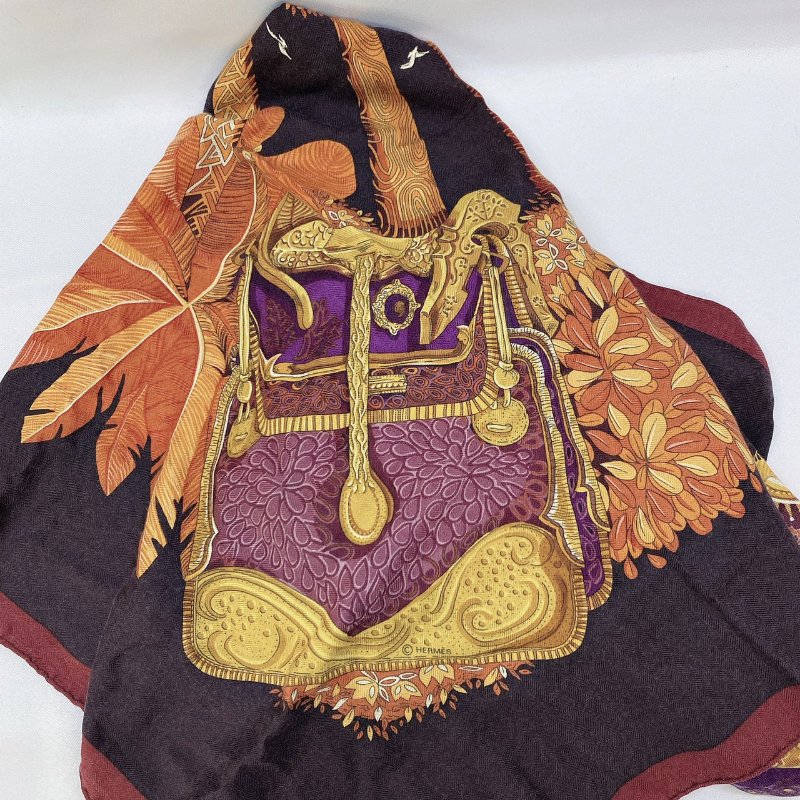 HERMES 羊絨真絲圍巾披肩-3