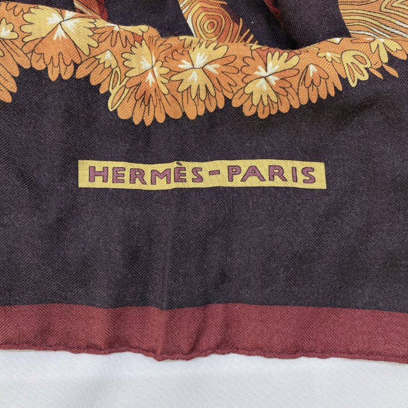 HERMES 羊絨真絲圍巾披肩-4